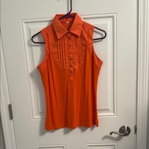 Orange Sleeveless Button-Up Golf polo shirt Top